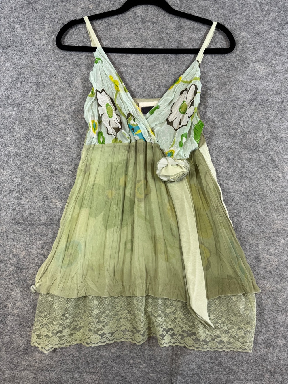 Buffalo Boho Y2K Lace Floral Babydoll Cami Top Green Medium Festival Fairycore